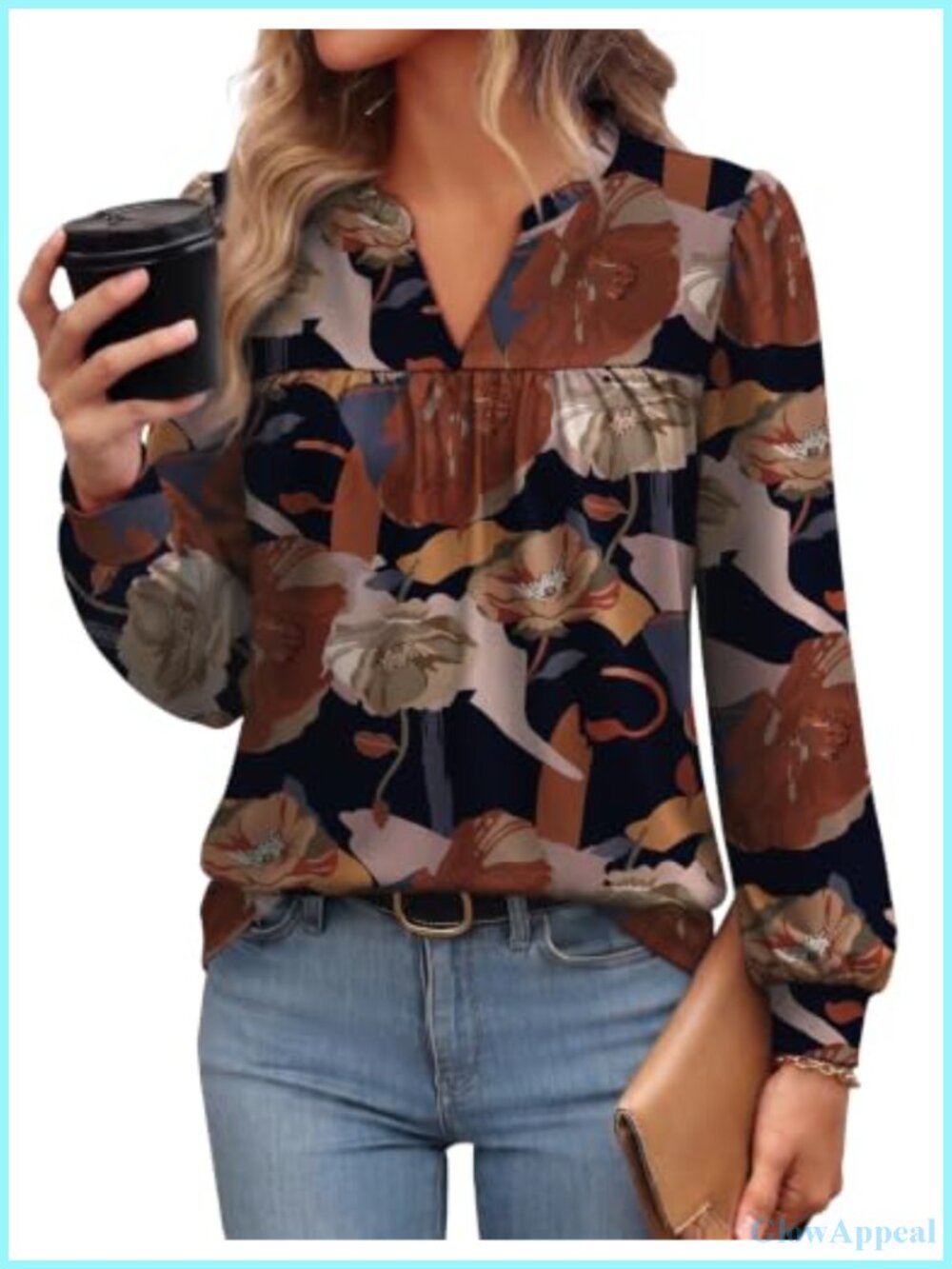Women's Long Sleeve Ruffle V Neck Pleated Tunic Blouse Dressy Casual